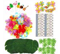 KARLOR 107 Pieces Cocktail Decoration, Reusable Cocktail Umbrellas Sticks Monstera Flowers Drink Cupcake Toppers with Coconut Tree Flamingo Pineapple Straws Umbrella Skewer Hawaii Party Decoration