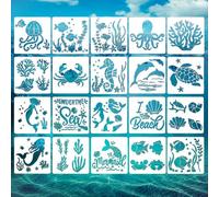 KARLOR 20 Sheets Sea Theme Painting Stencils, Reusable Plastic Template for Mermaid, Shell, Fish, and Seahorse Drawing and Spraying (13x13cm)