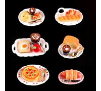 KARLOR 27 Pieces Mini Coffee Bread Set with Plates and Spoons, Miniature Cake Pizza Toast Sausage Bread Ham buns Apple Latte Dessert Mini Food Drinks Dollhouse Scene Decoration (Breakfast Set)