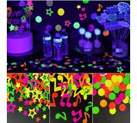 KARLOR 300 Pcs neon confetti, 100 stars + 100 round + 100 music notes, fluorescent party decoration glow paper party accessories black light fluorescent confetti decoration glow under UV light