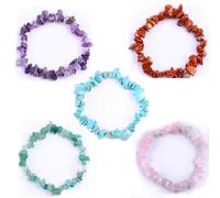 KARLOR 5 Pcs Crystal Bracelet Natural Stone Beads Bracelets Elastic Jewellery Women Fashion Gravel Purple Pink Green Red Turquoise Irregular Colourful Chip Bracelets Friendship Boho Bracelet Gift