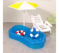 KARLOR 5 Pcs Miniature Beach Set, Garden Decor Set, Swimming Pool + Sun Umbrella + Beach Basket + Swimming Rings, Miniature Garden Scene Mini Beach Decoration Summer Deck Chair Garden Umbrella Mini