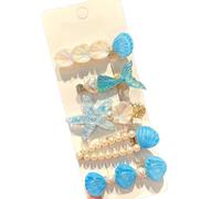 KARLOR 5-Piece Mermaid Hair Clip Set, Ocean-Themed Hair Barrettes with Shells Starfish & Mermaid Tails, Sparkling Pearl Hair Pins for Girls & Women (blue)