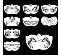 KARLOR 8 PCS Face Painting Stencils - Reusable Face Makeup Stencils - 20*12cm - Polyester Resin - Masks, Animals, Flowers & Abstract Patterns
