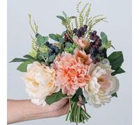 KARLOR Artificial Flower Set, Artificial Bouquet Peonies Dahlia Berries, Artificial Flowers Like Real Silk Roses Wedding Bouquets Spring Flowers Artificial Flowers Home Decoration (Pink & White)