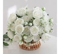 KARLOR Artificial Flowers Set, 2 Bundles White Roses Artificial Flowers Peonies Silk Roses White Artificial Flowers Like Real Home Wedding Bouquet Decoration