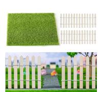KARLOR Artificial Grass Set with Miniature Fences, Green, Garden Decor, Plastic, 30 x 30 cm