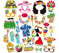 KARLOR Hawaii Party Photo Props Set, 30 Pieces Paper Photo Props Tropical Beach Stick Party Accessories with Flower Chains Cocktail Accessories Coconut Motifs for Summer Beach Pool Partys