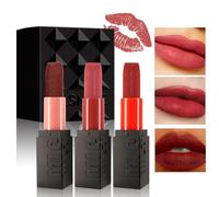 KARLOR Lipstick Set Matt, 3 Pcs Lipstick Set Dark Red Rose Brown Red, Moisturizing Long Lasting Not sticky Lipsticks Set Rich Colors Embossed Lipstick Gift (Set B, 3 color)