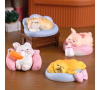 KARLOR mini Animal Figures decoration, 4 PCS sleeping cat dog pig rabbit set, animal collection miniature animal ornaments piggy rabbit puppy micro landscape table garden aquascaping decoration