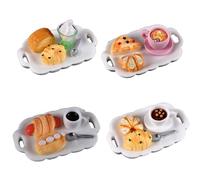 KARLOR Mini Bread Coffee Set Miniature Bun Croissant Cake Pizza Plate Spoon Serving Tray Micro Breakfast Mini Food Drinks Dessert Mini Scene Table Decoration Gift (19 Pieces)