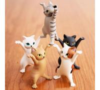 KARLOR Mini Cat Figures Decoration, 5 Pieces Dancing Kitten Set, Small Funny Cat Statue Cat Sculpture Miniature Cat Figure Car Table Garden Aquarium Cake Decoration (5 Dancing Cats)