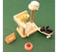 KARLOR Mini Cat Figures with Scratching Post 7 Pcs Set, Miniature Kitten & Climbing Tree Set, 4 Cats + Climbing Tower + Cat Food + Bowl, Miniature Cat Statue Animal Ornaments Car Table Garden Aquarium