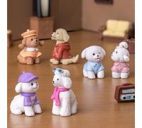 KARLOR Mini Dog Figures Set, 6 Pieces Puppy Figure, Fashionable Puppies in Cute Clothes, Teddy Golden Retriever Bichon Maltese Pets Figure Animal Ornaments Collection Piece Gift Desktop Decoration