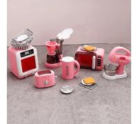 KARLOR Mini Kitchen Appliances Set, Miniature Oven Kettle Coffee Machine Microwave Toaster Mixer, Miniatur Kitchen Utensils 1:12 Mini Accessories Decoration Pink