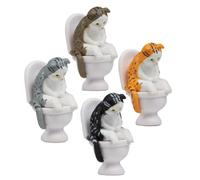 KARLOR Mini Kitten Figurines, 4 PCS Miniature Cats Sitting on the Toilet, Small Cat Figurine with Leopard Print, Table Decoration, Funny Kitten Statue, Cat Ornaments, Car Computer Aquarium Decoration
