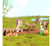 KARLOR Mini Squirrel Figures - 4 PCS Set with Pine Cone, Resin Miniature Animal Ornaments for Garden Decoration