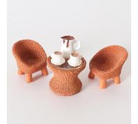 KARLOR Miniatur Table Chairs Coffee Set, 6 Pcs Mini Furniture Set Artificial Bamboo Rattan Chair Table Coffee Pot 2 Cups Coffee Balcony Coffee Table Micro Landscape Scene Gnome Mini Garden Dekoration