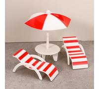 KARLOR Miniature Beach Decoration, 2 deck chairs + 1 beach parasol table, mini beach chair beach umbrella micro landscape decoration accessories miniature furniture mini deck chair accessories