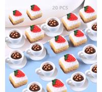 KARLOR Miniature Cake with Coffee, 20 Pcs Mini Dessert Coffee Cup DIY Accessories Resin Miniature Food Dollhouse Kitchen Decoration Accessories for Hand Art Crafts Cell Phone Case Hair Clips