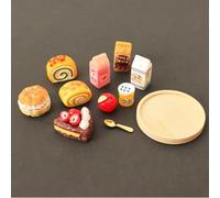 KARLOR Miniature Dessert Set, 11-Piece Dessert with Wooden Tray, Cake, Milk, Jam, Apple, Chocolate Pie, Donut Spoon, Mini Food Drinks Kitchen Accessories Mini-Scene Table Decoration Craft