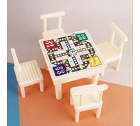KARLOR Miniature Ludo Game Table Set, Table with 4 Chairs, Game Board, Cube Player, Vintage Bistro Style Bookcase, Decoration, Miniature Scene, Table Decoration from 14 Years