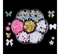KARLOR Nail Charms Set,3D Flower Nail Decoration Pink Bow Nail Charms Butterfly Nail Art Decoration Resin Beads Acrylic Flower Nail Gems with Half Pearls for Acrylic Nail Art Accessories (7M-179)