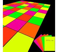 KARLOR Neon Papers A4 20 Sheets 5 Colours UV Paper Luminous Black Light Party Decorations Neon UV Garland Bunting Party Supplies Fluorescent Neon Cardboard Thick UV Paper Black Light Glow Party