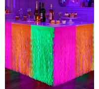 KARLOR Neon Table Skirt with Fringes, UV Party Decoration, Fluorescent Pink, Orange, Yellow, Self-Adhesive Tablecloths, Table Decoration for UV Glow Party, Hawaii Luau Party Decoration, 75 x 275 cm