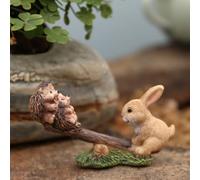 KARLOR Rabbit & Hedgehog Seesaw Mini Bunny Figurine, Cute Forest Animal Statuen Miniature Hedgehogs Ornament Sculpture for Garden Succulent Micro Landscape Decor Resin