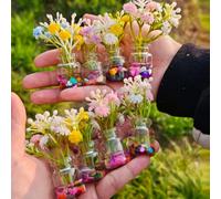 KARLOR Set of 10 Mini Glass Vases Set with Artificial Flowers and Shell Decoration Craft Miniature Vases Plastic Flowers Mini Table Decoration Computer Desktop Decoration Ornaments Car Dashboard
