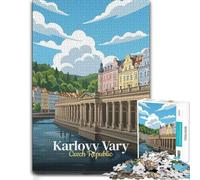 Karlovy Vary Czech Republic Travel Poster Jigsaw Puzzle, 1000 Piece | A January puzzle challenge during New Year family time for screen-free time.