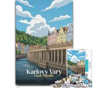 Karlovy Vary Czech Republic Travel Poster Jigsaw Puzzle, 300 Pieces | Adult Jigsaw Puzzle - piece-by-piece progress toward a clear completion goal over several sessions.
