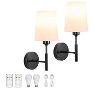 KarlpaSW Battery Operated Wall Lights Black,USB Rechargeable Wireless Wall Sconce 5000mAh,Dimmable Fabric Shade Battery Operated Cordless Wall Lights Indoor for Fireplace Caravans Hall
