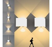 KarlpaSW PIR Up Down Outside Lights 2pack,12W Outdoor Wall Lights with Sensor Mains Powered Dawn to Dusk,3000K IP65 White Cube LED Wall Lamp for Side Door,Hallway,Garden