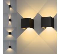 KarlpaSW Wall Lights Mains Powered 2pack,Adjustable Beam 12W 3000K Warm White Up and Down Lights Outdoor,IP65 Black Square Aluminium LED Wall Sconce for Front Door,Garage,Porch