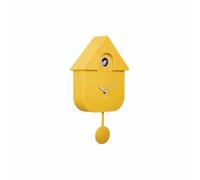 Karlsson Bright Modern Cuckoo Wall Clock with Swinging Pendulum and Tweeting Bird Song (Bright Yellow)