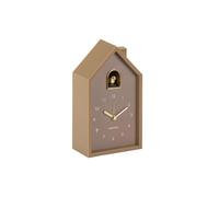 Karlsson Modern Cuckoo Oro Alarm Clock in Mocha Brown - Contemporary Design with Gold-Plated Bird and Chirping Alarm Sound - Battery Operated