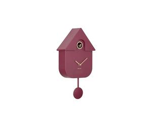 Karlsson Modern Cuckoo Oro Wall Clock in Dark Mauve - with Gold Details, Hourly Cuckoo Feature and Pendulum - Battery Operated