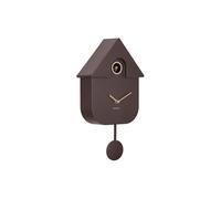 Karlsson Modern Cuckoo Oro Wall Clock in Earth Brown - with Gold Details, Hourly Cuckoo Feature and Pendulum - Battery Operated