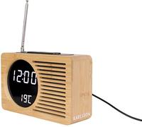 Karlsson Retro Bamboo Alarm Clock Radio, Wood, Green, 40 x 40 x 3,5