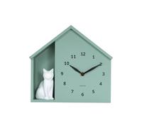 Karlsson Wall Clock Siting Cat - Green - 24.9 x 24.9 x 27 cm - Rectangle - Plastic - Wall Clock Modern Living Room - Wall Clocks