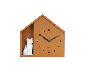 Karlsson Wall clock Siting Cat - Yellow - 25x25x27cm - Rectangle - Plastic - Clocks for Living Room - Office - Bedroom