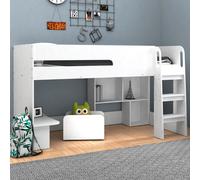 karlstad wooden mid sleeper with bookcase in white