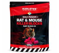 Karlsten Rat & Mouse Poison Blocks 300g - High-Strength Ruby 25 Rodenticide Bait with Difenacoum 0.0025%, All-Weather Wax Blocks for Rat Control, Mouse Control, Rodent Pest Control in Bait Stations