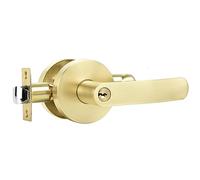 Karlstone 1 Pack Brushed Gold Door Handles,Keyed Alike Heavy Duty Modern Interior/Exterior Door Knobs with Lock and Key for Bedroom Bathroom or Front Doors