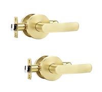 Karlstone 2 Pack Passage Brass Door Knob,Heavy Duty Gold Door Handles in New Paint Technology, Keyless Door Levers for Hallways, Closets etc Round Design