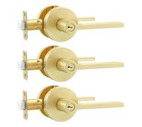 Karlstone 3 Pack Entry Door Handle,Interior Gold Door Knobs in Zinc Alloy, Interior Door Levers with Key,Modern Door Lever for Left or Right Handing,Heavy Duty Constructions