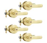 Karlstone 5 Pack Gold Door Handle,Keyed Alike Heavy Duty Modern Interior/Exterior Door Knobs with Lock and Key for Bedroom Bathroom or Front Doors Upgraded Version
