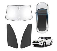 Karltys Windshield Sun Shade for Toyota Highlander 2020-2023 2024 Window Sunshade Foldable Front Side Window Cover 210T Car Sun Visor Privacy Protector Block Heat UV Protection Accessories 3PCS